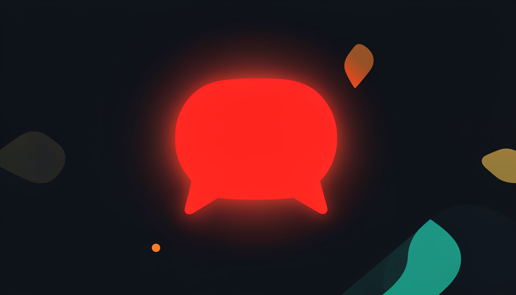 A flat vector illustration of a glowing chat bubble icon over a dark abstract background with subtle orange and teal accents, conveying real-time communication and modern web tools.